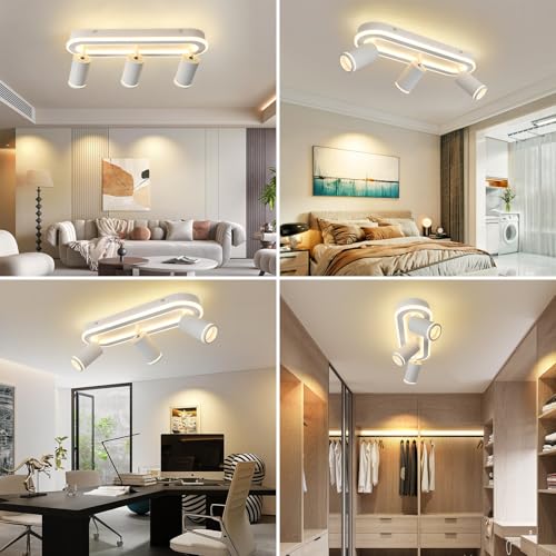 LED 3 Light Track Lighting Spotlight Kit, Modern White Track Light Fixture - color: White, size: 3 Light Track
