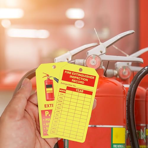 160 Sets Fire Extinguisher Tags with Adjustable Wire Ties 4.2x2.1 in - color: Yellow