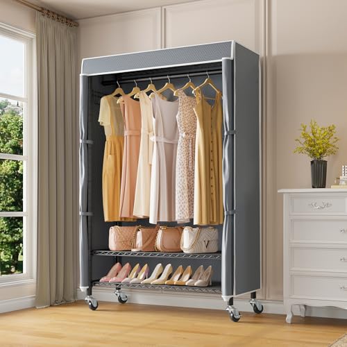 VIPEK R3C Rolling Clothes Rack with Cover Portable Closet Heavy Duty - color: Black Rack with Gray Cover, size: R3C