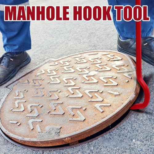 Therwen 2 Pcs 36 Inch Manhole Cover Hook Tool, 5/8" Hex Alloy Steel, Red - color: Red, size: 36 Inch