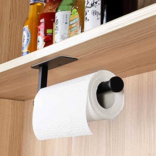 ASTOFLI Paper Towel Holder Under Cabinet No Drilling, Self Adhesive Paper Towel Holder Wall Mount for Kitchen Rack, Under Counter Napin Holder No Drill, 304 Stainless Steel Matte Black - color: Black