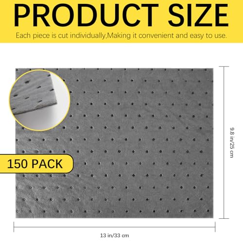 150 Pack Oil Absorbent Pads, Polypropylene oil Spill Mat 9.8 x 13 Inch Water Absorbent Garage Accessories Dry Oil Pads Reusable Absorbing Protecting Sheets for Automotive, Workshop, Basement, Home - color: Gray, 150 Pcs