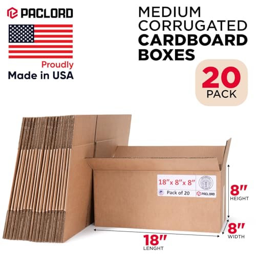 Long Cardboard Boxes 18"L x 8"W x 8"H (Pack of 20) - USA-Made Packing Boxes for Moving, Shipping, or Storage - USPS, UPS, FedEx Approved - Professional Packing Supplies for Moving - color: Pack of 20, size: Long 18x8x8"