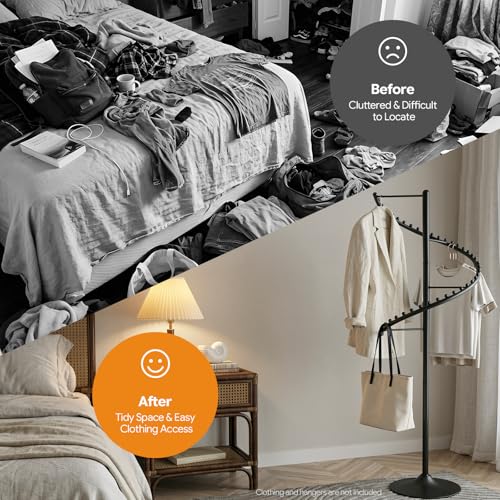 DYRABREST Spiral Rotating Clothing Rack, 5.91ft H 38-Ball Heavy Duty Garment Rack, Space Saving Standing Metal Sturdy Freestanding Hanger for Boutique Bedroom (Black) - color: Black