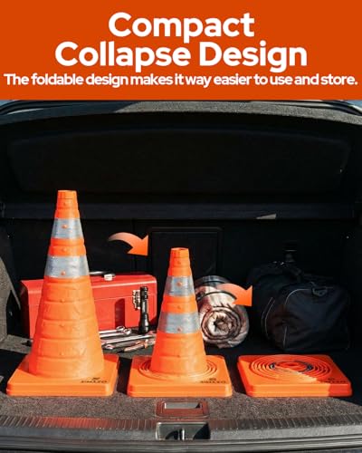 6 Pack 18In Collapsible Traffic Safety Cones with Reflective Collar - size: 18 Inch