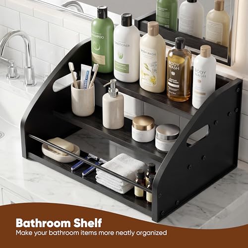 Countertop Liquor Bottle Organizer Shelf, 3-Tier - color: 3-Tier Black