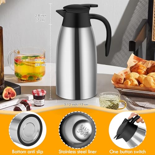 70oz Thermal Coffee Carafe Insulated Coffee Thermos,Stainless Steel Thermos Pitcher,Double Walled Vacuum Insulation Coffee Carafes For Keeping Hot,Tea Water Hot Beverage Dispenser - color: Silver