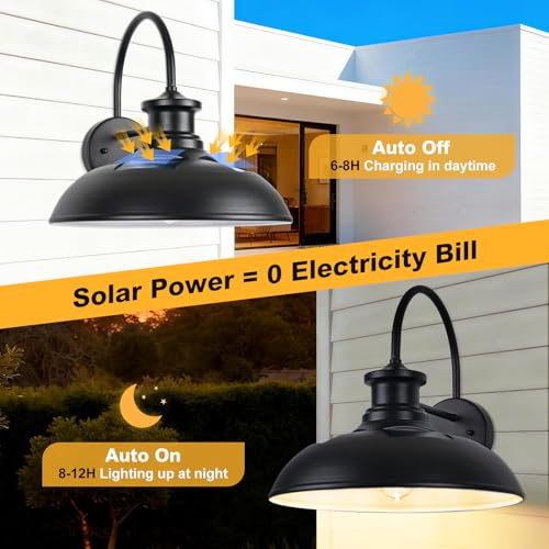 16" Extra Large Solar Barn Lights Outdoor, Farmhouse Solar Gooseneck Lights - color: Black+White (16 IN), size: 2 Packs