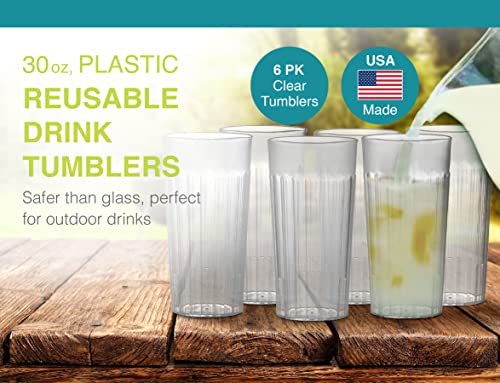 Arrow 30 oz Clear Plastic Tumblers - 6 pk - Break-Resistant Drinking Glasses for Indoor & Outdoor Use - Dishwasher Safe - BPA Free - Made in USA - color: Clear, size: 30 fl oz