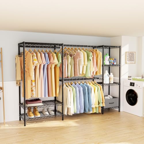 Golpart Heavy Duty Clothing Rack with Adjustable Shelves Clothes Wardrobe - color: Black, size: 15"DX(70-87)"WX74.5"H