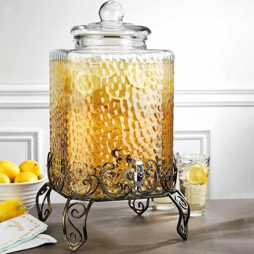 5 GALLON Drink dispenser, Glass Beverage Dispenser With Elegant Stand, Large Water Drink Dispensers for Parties With 100% Leak Proof Spigot, Ideal for Lemonade,Juice, Tea, and Party Drinks - color: Stand Clear - 5 Gallon