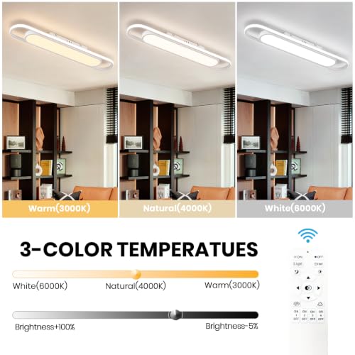 ADISUN Modern LED Ceiling Light, Semi Flush Mount Ceiling Light with Remote Control, 31.5in, 42W, Dimmable, White Linear Ceiling Lamp for Living Room, Kitchen, Bedroom - color: White