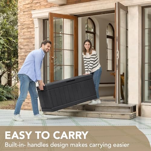 Devoko 85 Gallon Deck Box Lockable Resin Outdoor Storage Box waterproof Outdoor Container for Patio Furniture Cushions, Pillow (Black) - color: Black, size: 85 Gallon without Cushion