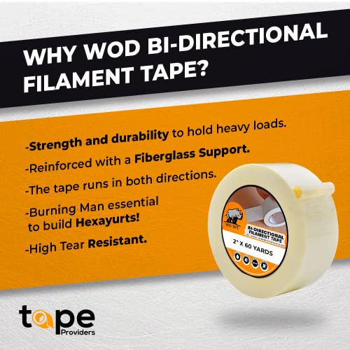 WOD BFST47 Bi-Directional Filament Strapping Tape, 12 inch x 60 yds. Fiberglass Reinforced Packaging Tape, Filaments Run H-V with High Adhesion and Tear Resistance, Hexayurt Tape - size: 12 inch
