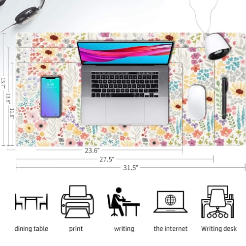 Floral Desk Mat, Cute Flower Large Mouse Pad, Pink 23.6"x11.8" - color: A Flowers - Pink, size: 23.6" x 11.8"