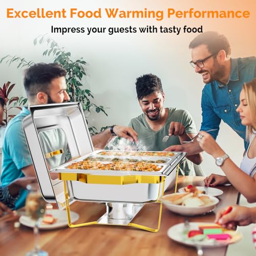 ROVSUN Gold Chafing Dishes for Buffet, 9QT Chafing Dish Buffet Set with Glass Lid, Stainless Steel Buffet Servers and Warmers with Folding Frame & 3 1/3 Size Pan for Parties Weddings Catering Events - size: 1/3 Size Food Pan
