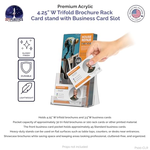 Marketing Holders 20 Pack Acrylic Brochure Holder Stand with Card Pocket Clear Literature Holder for 4.25" Pamphlets and 3.5" x 2" Appointment Reminder Cards Flyer Display for Vendors and Offices - color: Clear