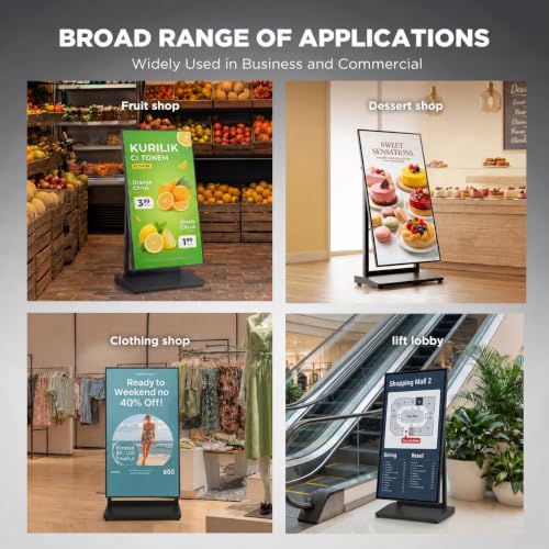 43 Inch Digital Signage Display, Screen LCD Advertising Kiosk, Portable Floor Standing Auto Ad Player Android OS App-Based Control with USB/HDMI/WiFi - size: 43"