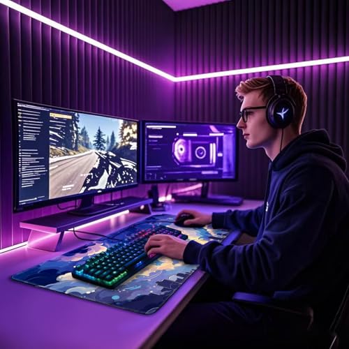 Blue Nebula Aesthetic Large Gaming Mouse Pad Desk Mat 31.5"x15.7" - color: Blue Nebula