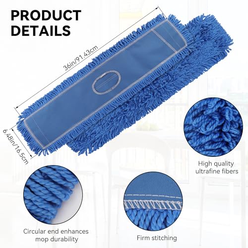 36 Inch Dust Mop Head: Replacement Medium Washable Commercial Mop Head Sweeper and Janitorial Replacement Blue (Blue - 36 Inch, 3 Pack) - color: Blue - 36 Inch - 3pack - Scrubby