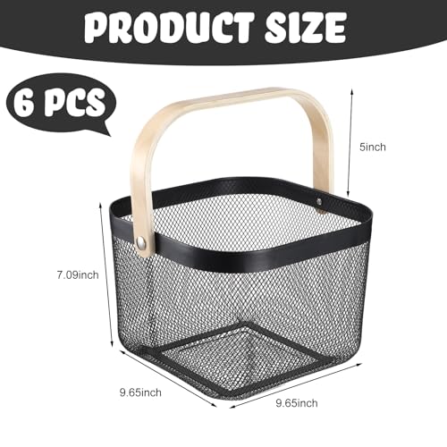 Roshtia 6 Pcs Metal Mesh Basket with Handle, Gothic Garden Basket - color: Black, size: 9.65 x 9.65 x 7.09 Inch
