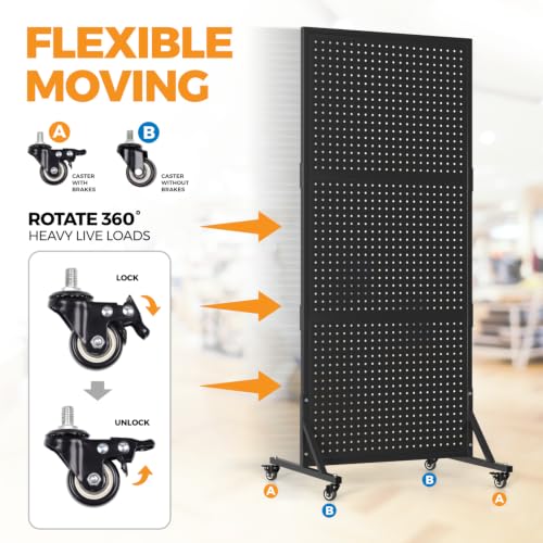 2 Pack 2x5ft Metal Pegboard Display Stand w/ Wheels & 60 Hooks - color: Set 2