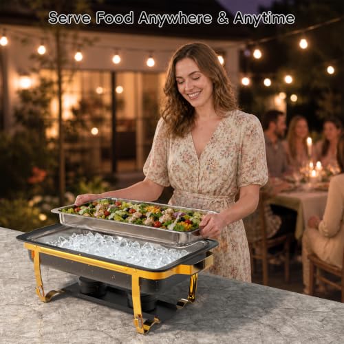 Sifer 11Qt Chafing Dishes for Buffet, No Any Screws, 4 Pack, Black & Gold - color: Black & Gold