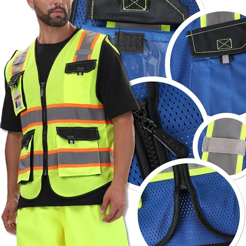 JKSafety Safety Vest for Men Women Hi Vis Reflective Vest JK220 Blue XL - color: Blue, size: X-Large