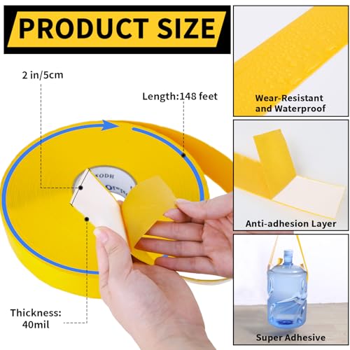 Oleitodh 2 Inch Yellow Floor Marking Tape 148 FT 1mm Industrial Safety Tape - color: Yellow, size: 2 Inch x 148 FT