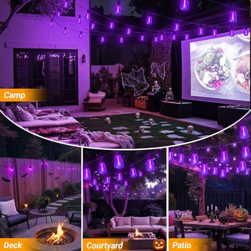 Purple Outdoor halloween String Lights, ST38 26FT LED Patio Lights with 12+1 Shatterproof Edison Bulbs,UL Waterproof Connectable Hanging Lights for Halloween Spooky Party Christmas Garden Porch Decor - color: Purple, size: 26FT