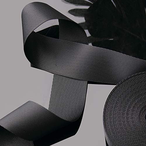 JIAKAI 2 Inch Wide 10 Yards Nylon Webbing Strap,Polypropylene Straps for Bags, Hammocks, Outdoor Climbing and DIY Making Luggage Strap, Pet Collar, Backpack Repairing (Black) - size: 2Inch