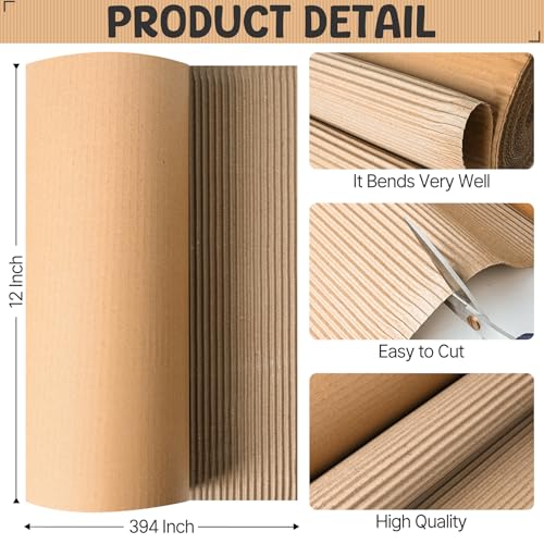 12"x394" Single B Flute Corrugated Cardboard Roll, Brown - color: Brown, size: 12 x 394 Inch