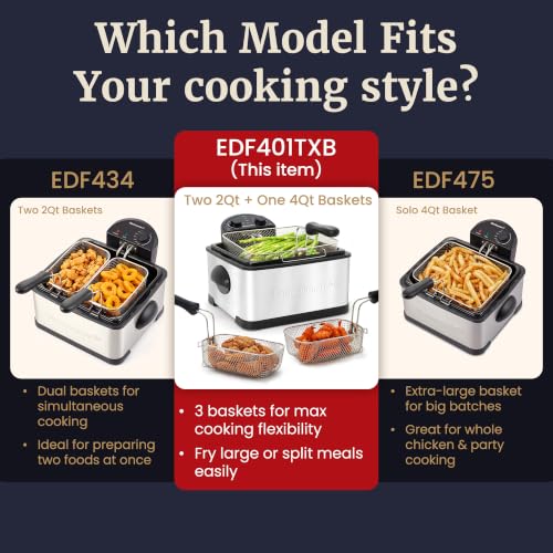 Elite Gourmet 4.5Qt Immersion Deep Fryer, 3 Baskets, 1700W, Adjustable Temp - color: Black, size: 3 Baskets