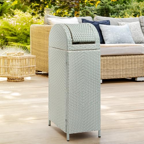 happimess Darla 24 Gal Outdoor Trash Can Swing Top, Mint Blue/White - color: Mint Blue/White, size: 24 Gallons