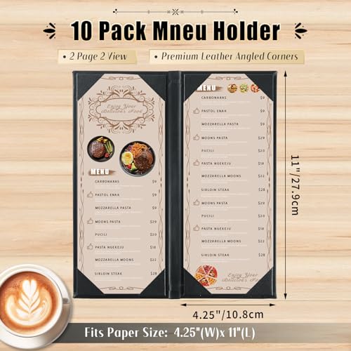 Menu Covers 4.25 x 11", 10Pcs 2 View Leather Restaurant Menu Holders - size: 2 Page 2 View