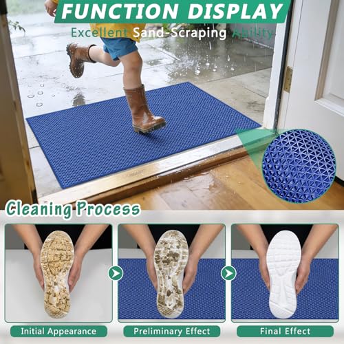 WochiTV Non Slip Drainage Mats, Front Door Mat, PVC Pool Floor Mat 0.2'' Thick Rubber Outdoor Indoor, Parking Space Mat for Bathroom Garage Basement Backyard Commercial Kitchen, 1.4x2.3Ft Blue - color: Blue, size: 1.4 x 2.3 ft