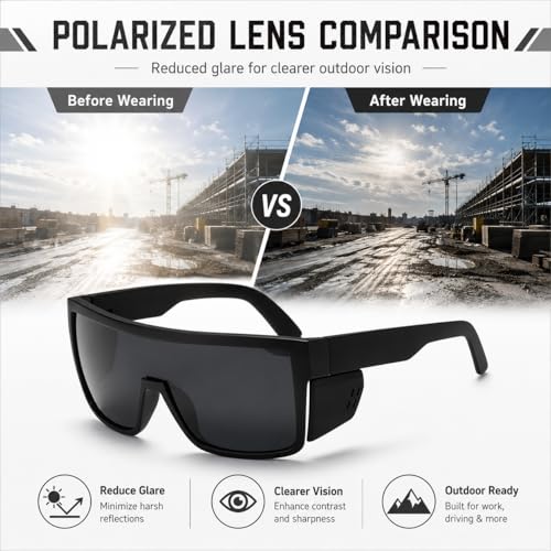 Polarized Safety Sunglasses, UV400 Protection, ANSI Z87.1 Wraparound Protective Eyewear - color: Matte Black Smoke