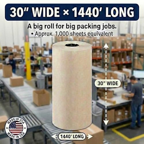 BOX USA White Newsprint Paper Roll 30x17280" (1440'), Recycled for Packing - size: 30"