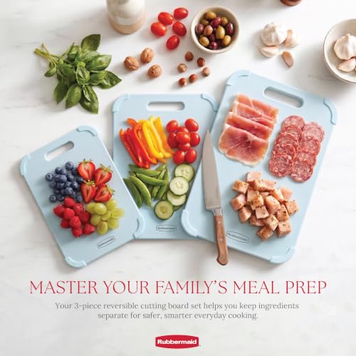 Rubbermaid 3pc Reversible Wheat Fiber Cutting Board Set | BPA Free Non Toxic Cutting Boards for Kitchen – Dishwasher Safe, Non-Slip Corners & Lightweight | For Meat, Veggies & Fruits - Alice Blue - color: Alice Blue
