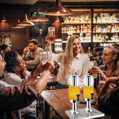 1.58 Gallon Beverage Dispenser with Stand, Insulated Drink Dispenser for Parties with Ice Chamber, Heavy Duty Stainless Steel Drip Tray for Coffee, Tea, Bar, Wedding (SILVER, 2 Head-1.58 GAL) - color: Silver