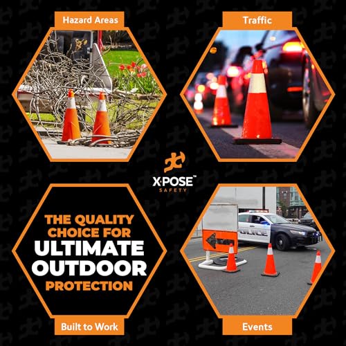 Xpose Safety 28 Inch Orange Traffic Cones with 6" Collar - 6 Pack Multipurpose PVC Plastic Safety Cone for Parking, Soccer, Caution, Kids and Construction - DOT Approved - color: Orange/Black, size: 28" 7lb. Cone