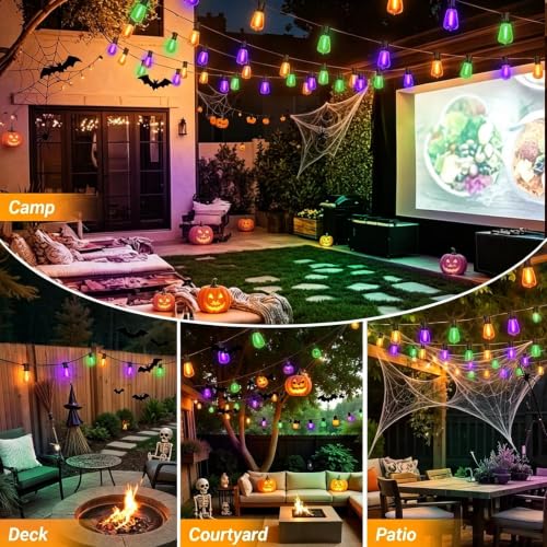 LAMPHOME Orange Purple Green Outdoor Halloween String Lights,26FT ST38 LED Patio Light 12+1 Shatterproof Edison Bulbs, Waterproof Connectable Outside Hanging Lights for Backyard Porch Party Decor - color: Orange Purple Green, size: 26FT