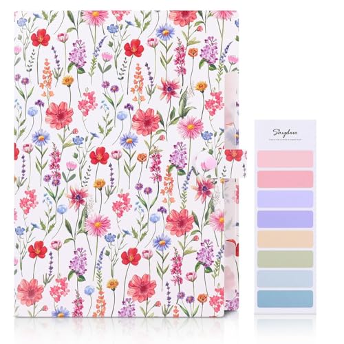 SKYDUE Accordion File Organizer, Floral Expanding File Folders with 5 Pockets, Cute Document Organizer for Paper Bills Receipt Storage, School Office & Hospital Supplies Letter/A4 Size White - color: White