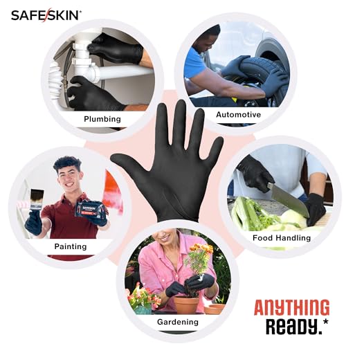 SAFESKIN Heavy Duty Nitrile Disposable Latex Free Gloves (40/160/1600 packs), Black Gloves for Food Prep, Cleaning, Mechanic - size: Medium (Pack of 40), style: Pack of 40
