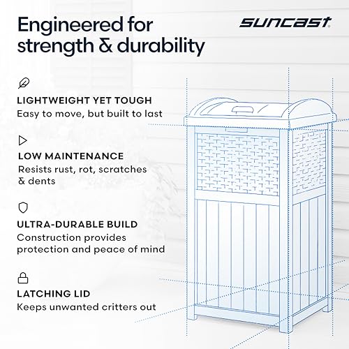 Suncast 33 Gal, Wicker Hideaway Trash Can, Secure Lid, Cyberspace Gray - color: Cyberspace Grey