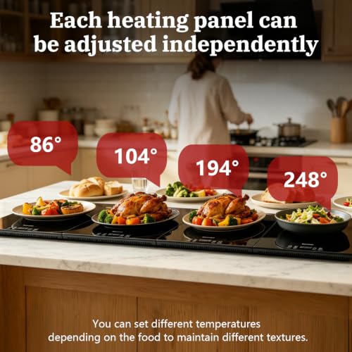 4-in-1 Electric Warming Tray with Independent Zone Control, 47.2"x15.7" Extra Large 4MM Tempered Glass Food Warmer, 9 Temp Settings 86-248°F & Timer, Modular Hot Plate for Buffet, Catering & Parties - size: 47.2"x15.7"