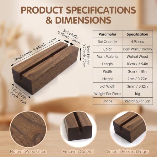 4 Pcs Wooden Place Card Holder - color: Black