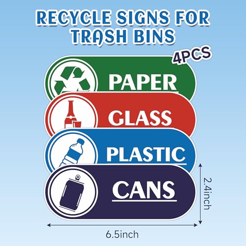 4PCS Recycle Stickers for Trash Bins,Self-adhesive Waterproof Trash Recycle Stickers, Recycling Labels for Trash Can, Home, Office, Apartment, Hotel, School and Public Area - color: Paper Glass Plastic Cans Recycle 398