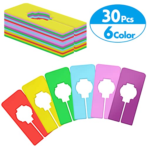 30 PCS Closet Rack Dividers, 6 Colors Rectangular Clothing Hanger Dividers with a Bonus Marker, Writable & Reusable for Sorting Clothes Size, Color Brand (Pack of 2) - color: Colour, size: 30 Pcs (Pack of 2)