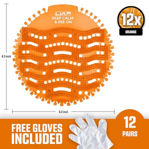Urinal Screen Deodorizer (12 Pack) Odor Protection for Toilets in Office, Schools, Restaurants Bathroom, ORANGE Anti-Splash - 12 Urinal Cakes + 12 Free Gloves - color: ORANGE-12pcs